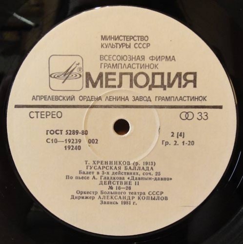 Т. Хренников: Гусарская баллада, балет (дирижер Александр Копылов)