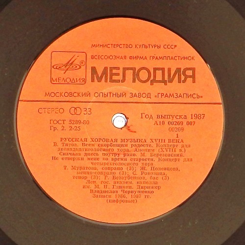 Русская хоровая музыка XVIII века. Дирижер В. Чернушенко
