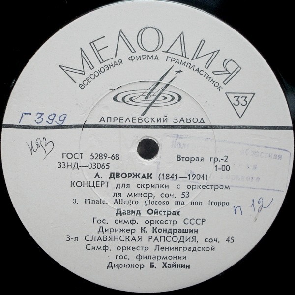 А. ДВОРЖАК (1841–1904): Концерт для скрипки с оркестром ля минор / Славянская рапсодия № 3