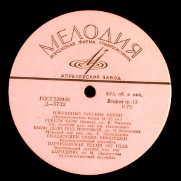 Избранные русские песни. Антология. Патриотические и лирические песни городского быта XVIII-XIX вв. Пластинка 7