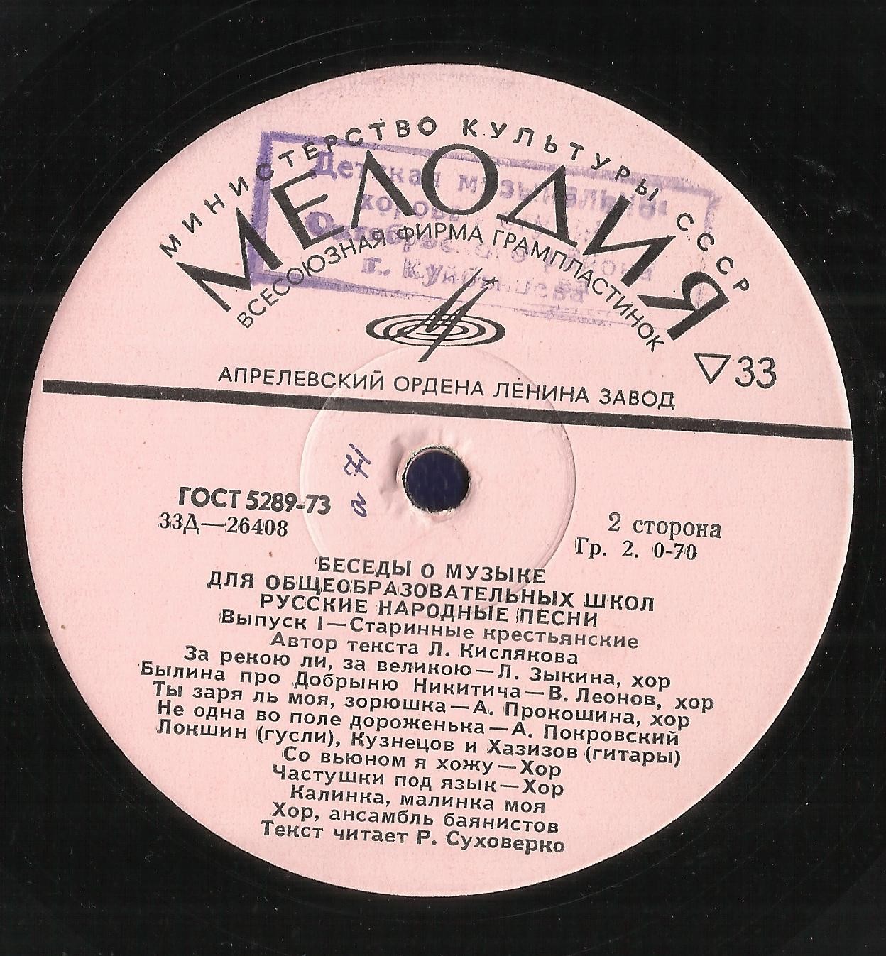 Беседы о музыке для общеобразовательных школ. Русские народные песни (выпуск 1 - старинные крестьянские)