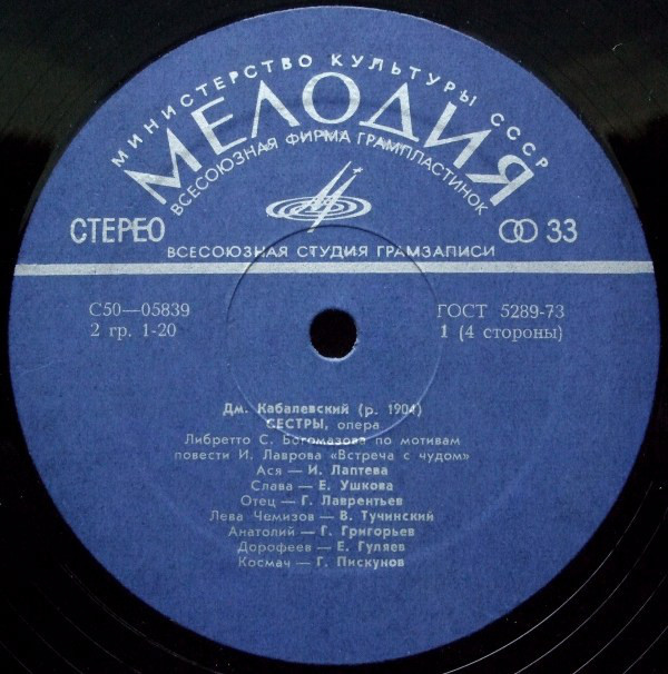 Д. КАБАЛЕВСКИЙ (1904). "Сестры", опера в 3 действиях