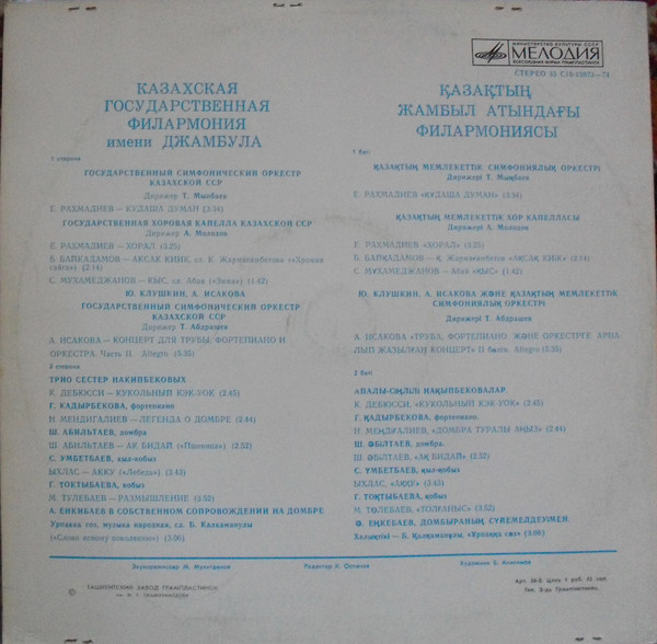 КАЗАХСКАЯ ГОС. ФИЛАРМОНИЯ им. ДЖАМБУЛА (солисты и коллективы)