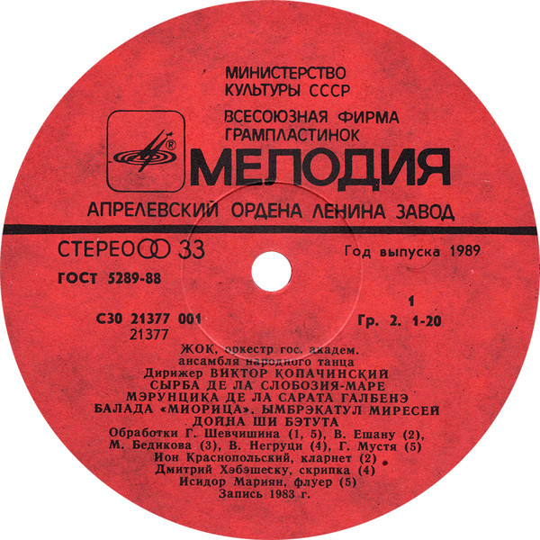 ОРКЕСТР ГОС. АКАДЕМ. АНСАМБЛЯ НАР. ТАНЦА «ЖОК», дирижер Виктор Копачинский. Народные мелодии