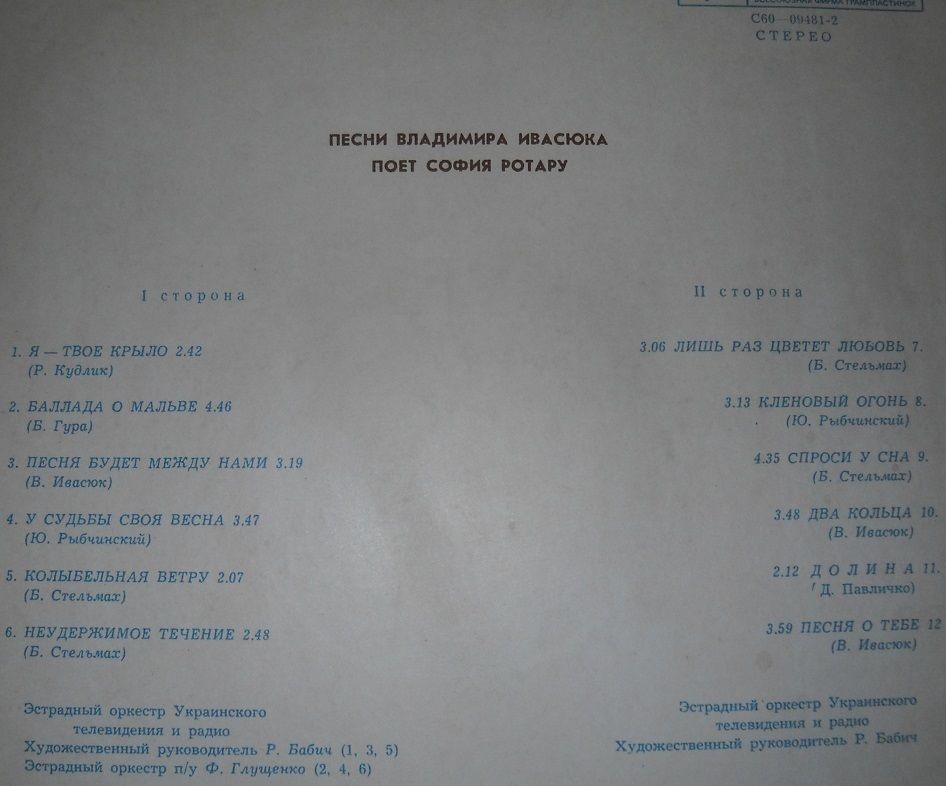 Пісні Володимира Івасюка співає Софія Ротару