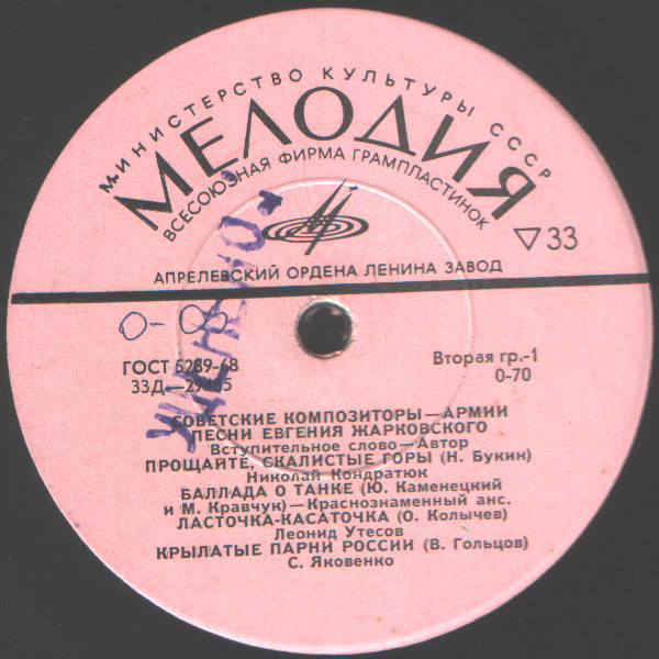 Песни Евгения ЖАРКОВСКОГО. Из цикла «Советские композиторы – Армии»