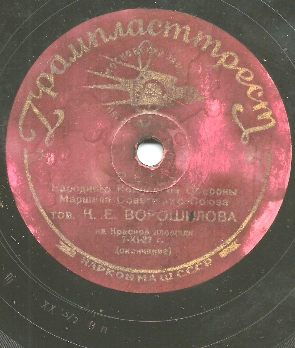 Речь Народного Комиссара Обороны Маршала Советского Союза тов. К. Е. Ворошилова на Красной площади 7-ХІ-37 г. // Салют, фанфары и торжественный марш