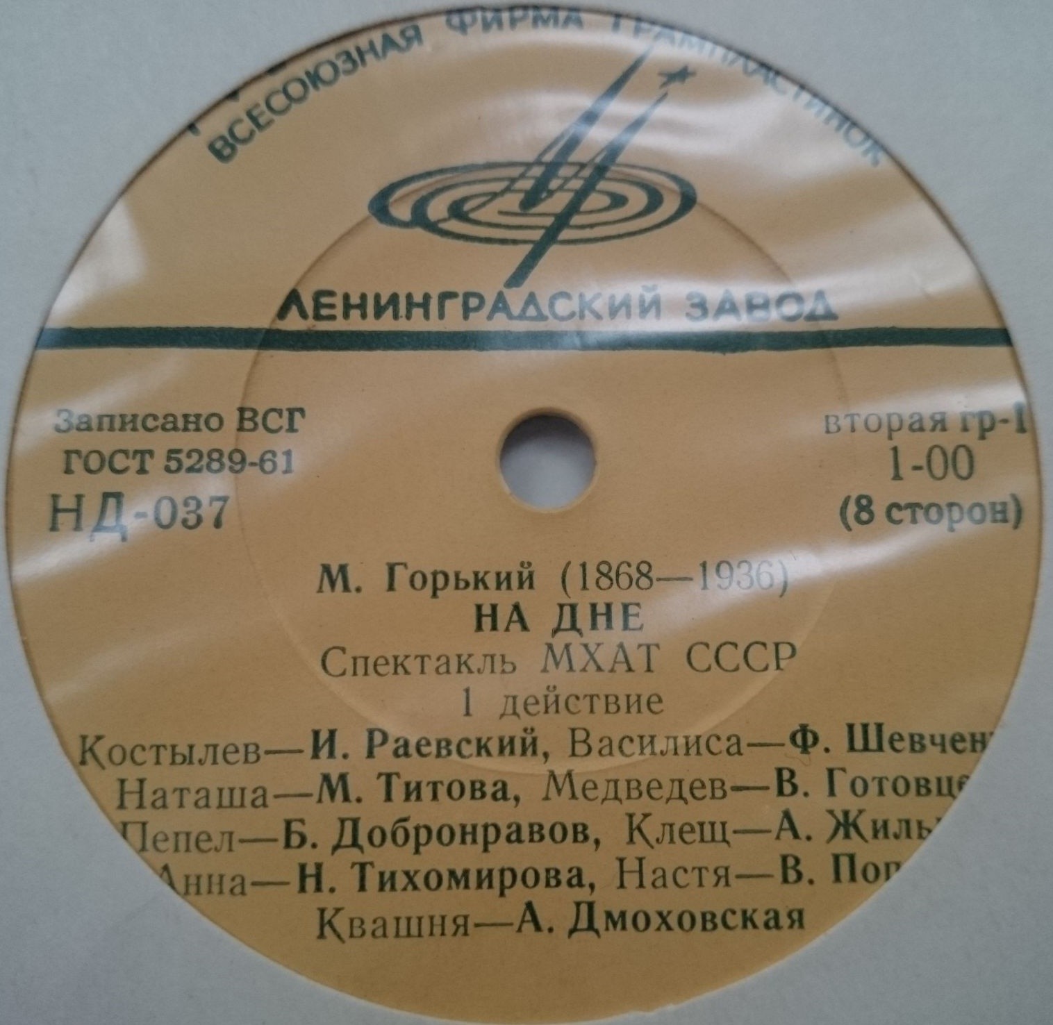 М. ГОРЬКИЙ (1868–1936): «На дне», спектакль (МХАТ СССР)