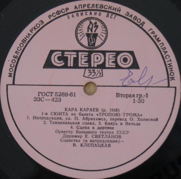 Кара Караев (р. 1918): Сюита № 1 из балета "Тропою грома" (Е. Светланов, Оркестр БТ СССР)