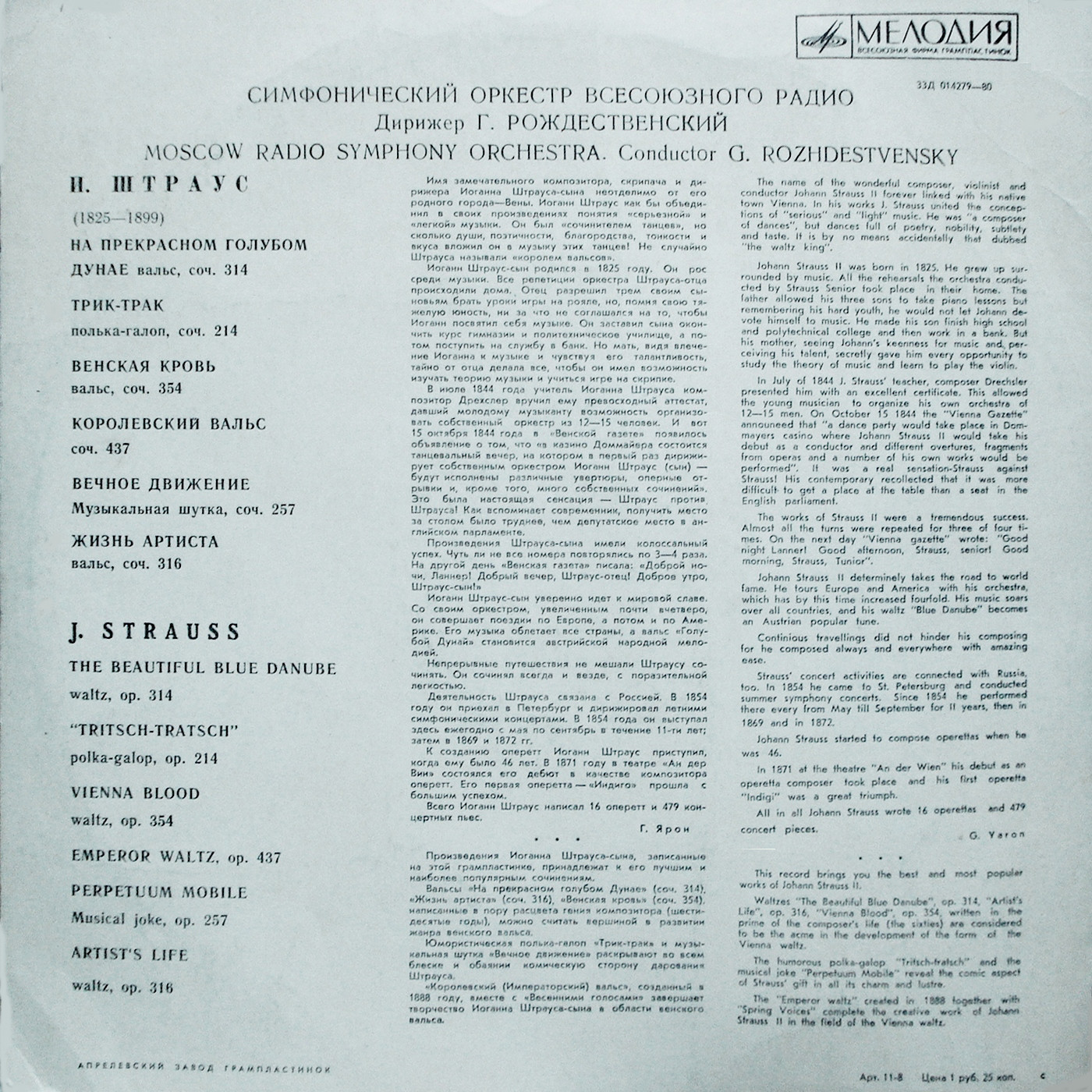 И. ШТРАУС (1825–1899): Вальсы