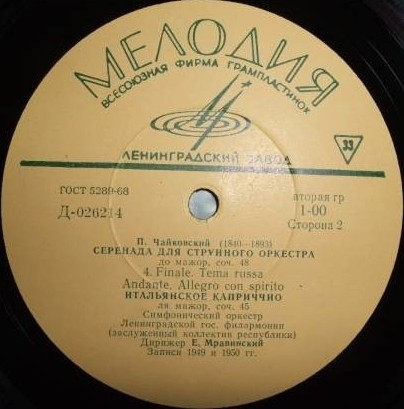 П. ЧАЙКОВСКИЙ Серенада для струнного оркестра; Итальянское каприччио (Е. Мравинский)