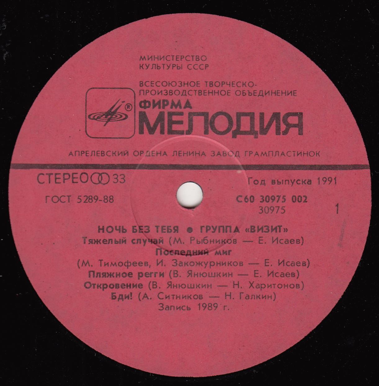 Группа "Визит". «Ночь без тебя»