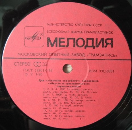 Грампластинка контрольная