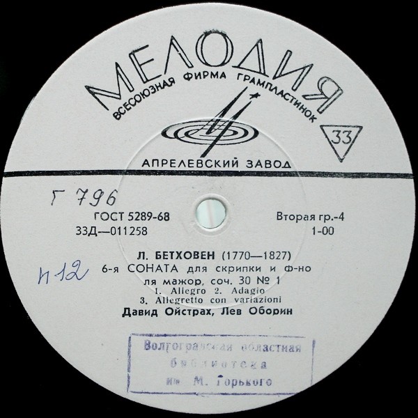 Л. БЕТХОВЕН (1770–1827): 9-я симфония ре минор, соч. 125 / 6-я соната для скрипки и фортепиано, соч. 30 №1