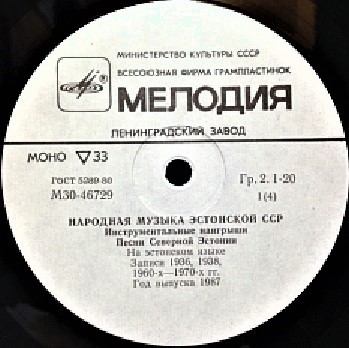 НАРОДНАЯ МУЗЫКА ЭСТОНСКОЙ ССР