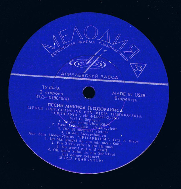 М. ТЕОДОРАКИС (1925—2021): Песни Микиса Теодоракиса (М. Фарандури)