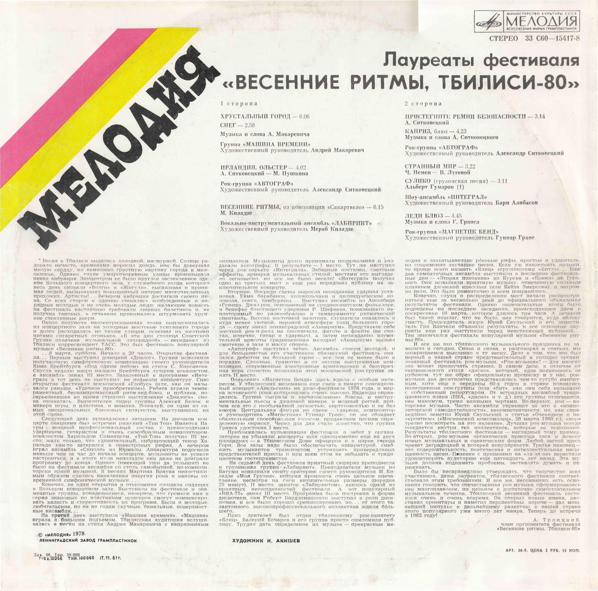 Лауреаты фестиваля "Весенние ритмы", Тбилиси, 1980 (1)