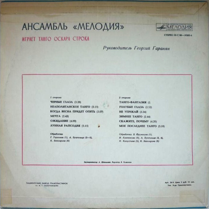 Ансамбль «Мелодия» играет танго Оскара Строка