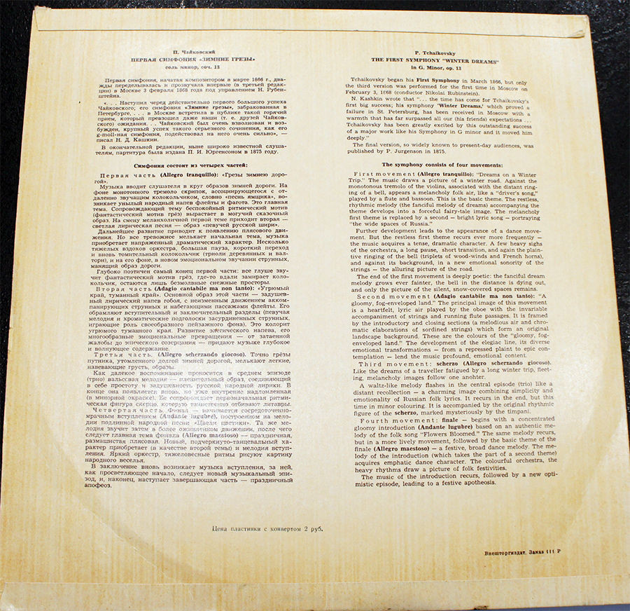 П. ЧАЙКОВСКИЙ (1840–1893): Симфония № 1 соль минор, соч. 13 (К. Иванов)