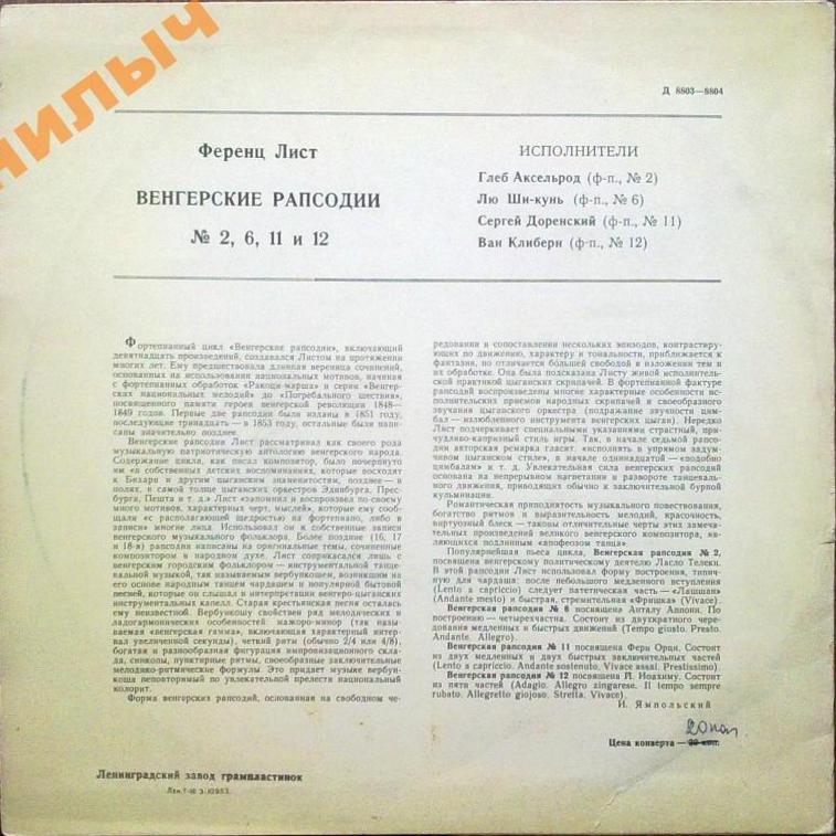 Ф. ЛИСТ. Венгерские рапсодии (№№ 2, 6, 11, 12)