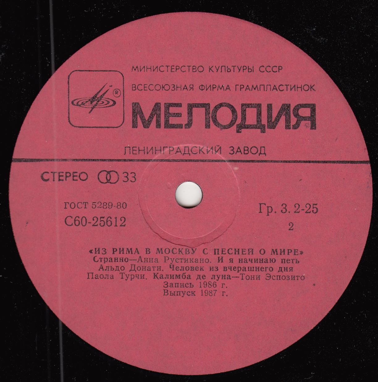 ИЗ РИМА В МОСКВУ С ПЕСНЕЙ О МИРЕ