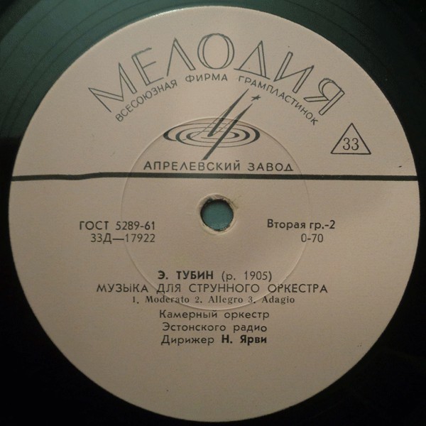 Я. РЯЭТС (Jaan Rääts, р. 1932) Симфония №3 / Э. ТУБИН (Eduard Tubin, 1905-1982) Музыка для струнного оркестра. дир. Неэме Ярви