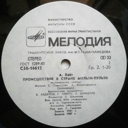 А. ХАЙТ: Происшествие в стране Мульти-Пульти (музыкальная сказка)
