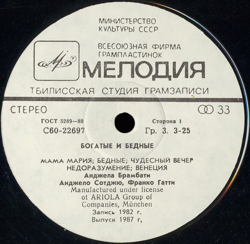 Богатые и бедные. Ricchi e Poveri