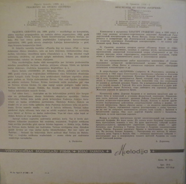 О. Гравитис. «Аудрини», фрагменты из оперы
