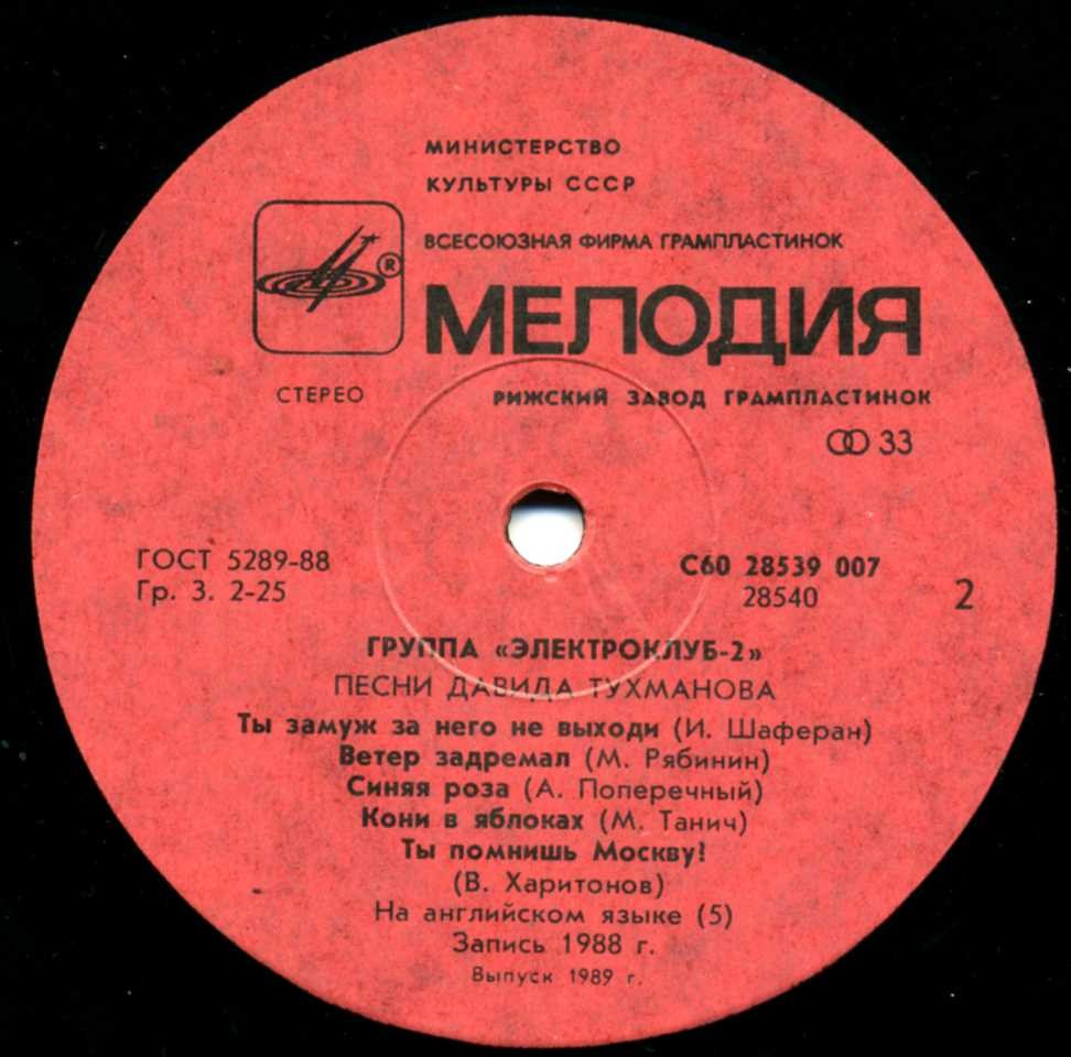 Группа «Электроклуб-2». Песни Давида Тухманова