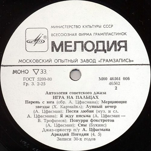 Антология советского джаза. Джаз-оркестр п/у Александра Цфасмана.  "Игра на пальцах"