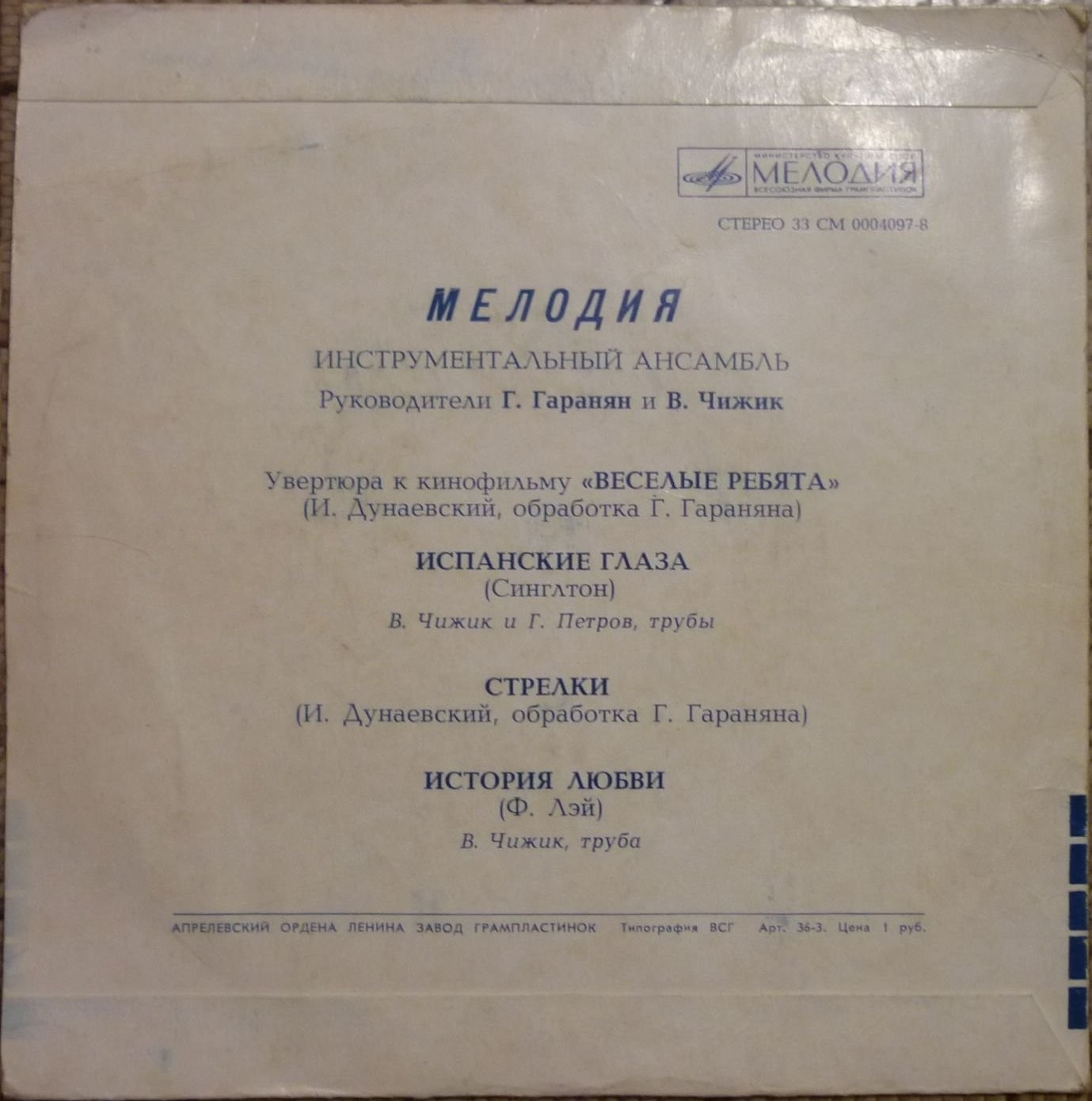 Инстр. ансамбль "Мелодия", рук. Г. Гаранян и В. Чижик