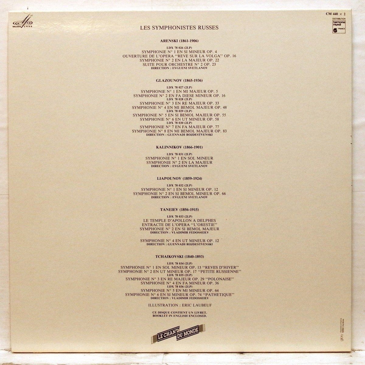 Les Symphonistes Russes. Kalinnikov. Symphonies 1 & 2 (Le Chant Du Monde ‎LDX 78031, 2LP)
