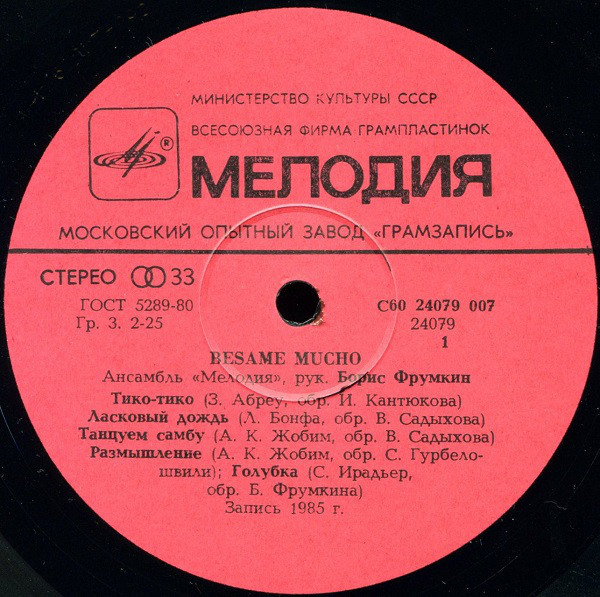 АНСАМБЛЬ «МЕЛОДИЯ», рук. Борис Фрумкин. «Besame mucho»