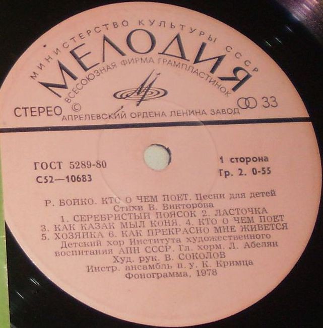Р. БОЙКО (1931). "Кто о чем поет" (песни для детей)