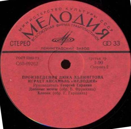 Произведения Дюка Эллингтона играет ансамбль "Мелодия". Руководитель Георгий ГАРАНЯН