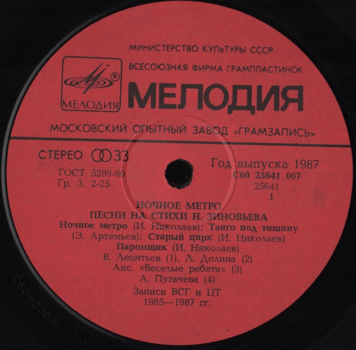 Ночное метро. Песни на стихи Николая Зиновьева