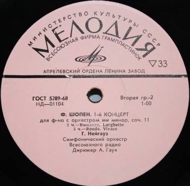 Ф. ШОПЕН (1810–1849) Концерт № 1 для ф-но с оркестром ми минор, соч. 11 (Г. Нейгауз, А. Гаук)