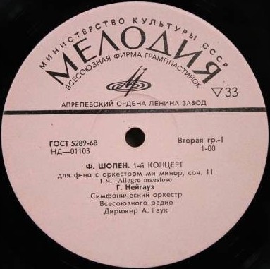 Ф. ШОПЕН (1810–1849) Концерт № 1 для ф-но с оркестром ми минор, соч. 11 (Г. Нейгауз, А. Гаук)