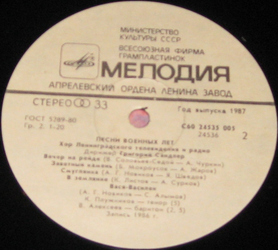 ХОР ЛЕНИНГРАДСКОГО ТЕЛЕВИДЕНИЯ И РАДИО, дирижер Григорий Сандлер. "Песни военных лет"