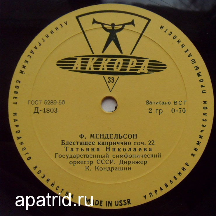 И. С. БАХ Концерт №13 для ф-но с оркестром / Ф. МЕНДЕЛЬСОН Блестящее каприччио (Т. Николаева, К. Кондрашин)