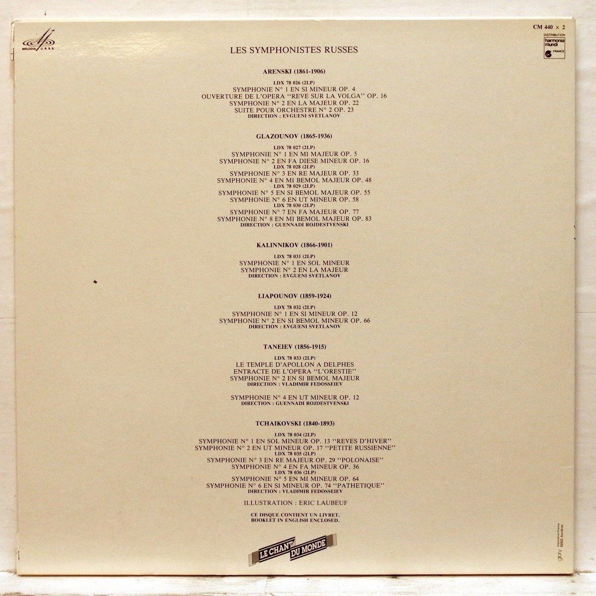 Les Symphonistes Russes. Glazounov. Symphonies 1 & 2 (Le Chant Du Monde ‎LDX 78027, 2LP)