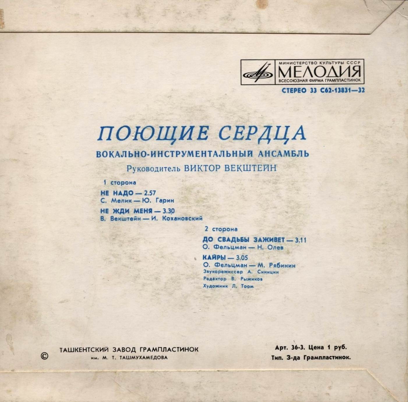 ВИА «ПОЮЩИЕ СЕРДЦА», рук. Виктор Векштейн.