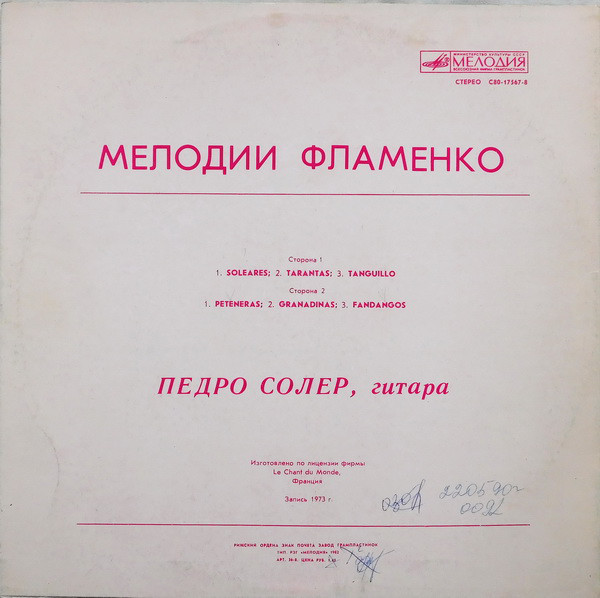 Педро СОЛЕР, гитара. "Мелодии Фламенко"
