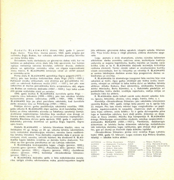 Рудольф БЛАУМАНИС (1863-1908). "Дни портных в Силмачах", комедия (на латышском языке)