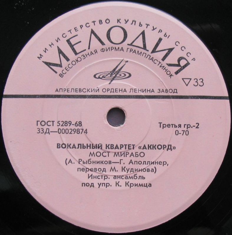 Аккорд (вокальный квартет) - Песни А. Рыбникова