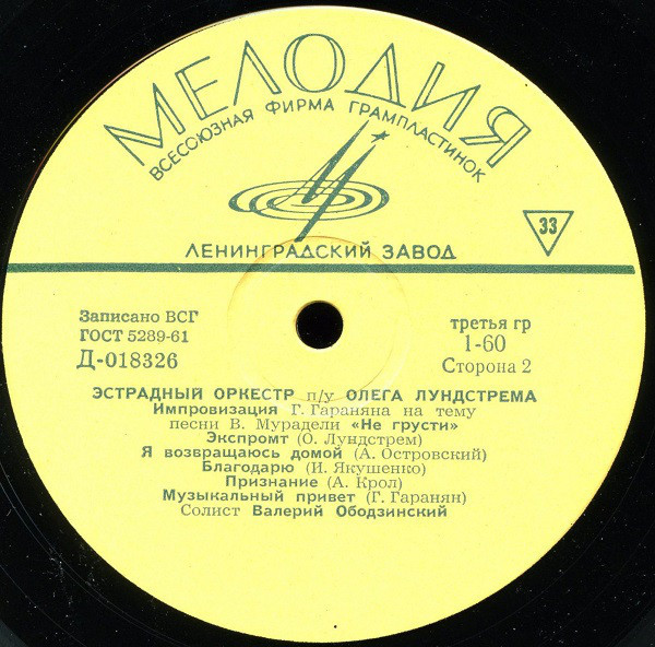 ЭСТРАДНЫЙ ОРКЕСТР п/у О. ЛУНДСТРЕМА