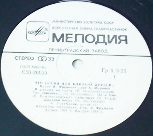 Ян Френкель. Андрей Миронов. «Это песня для близких друзей...»