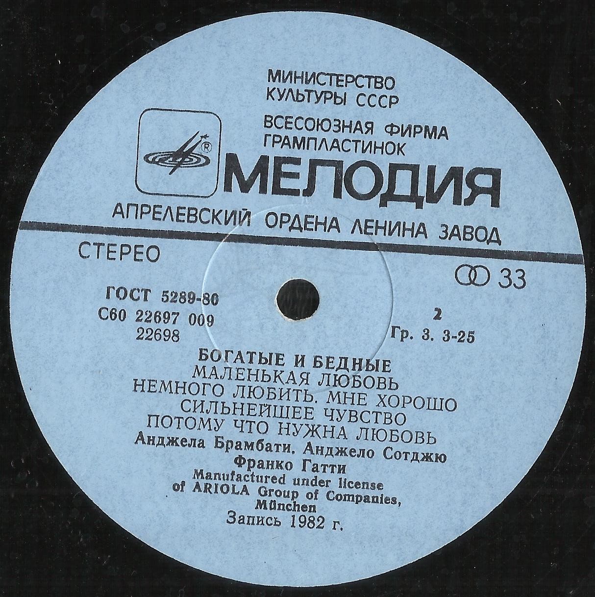 Богатые и бедные. Ricchi e Poveri