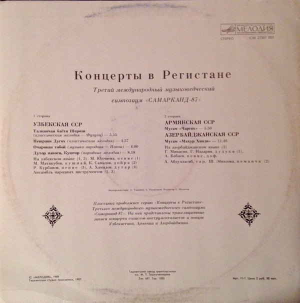 КОНЦЕРТЫ В РЕГИСТАНЕ (Третий международный музыковедческий симпозиум «Самарканд-87»)